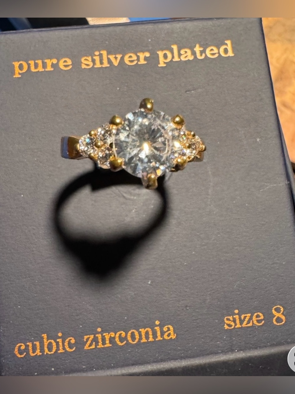 Gold-Tone Cubic Zirconia Solitaire Ring - Size 8 NEW in BOX, never worn!
